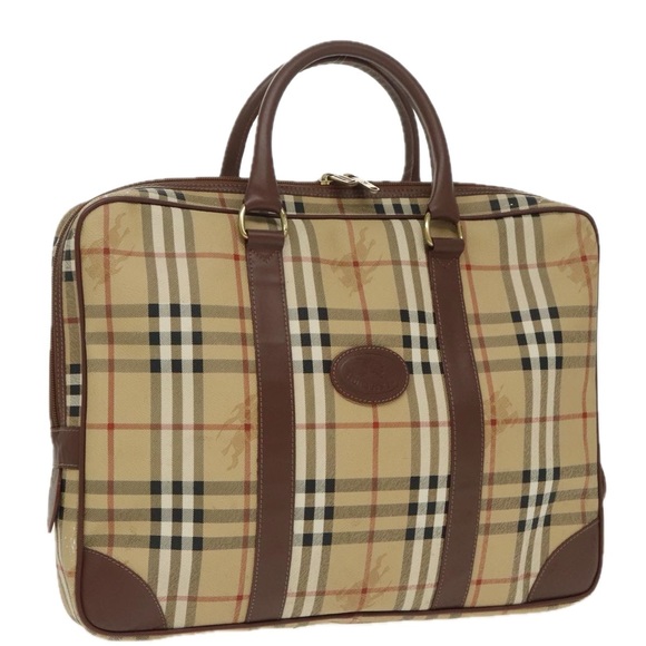 Burberrys Nova Check Hand Bag PVC Beige Gold Auth 101041 - Picture 1 of 16